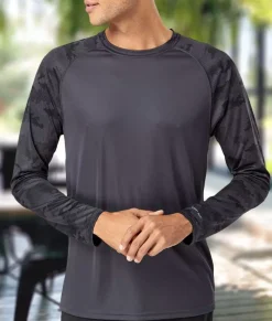 Nayked Apparel Workout Wear>Men'S Cayman Performance Upf Camo Colorblock Long Sleeve T-Shirt