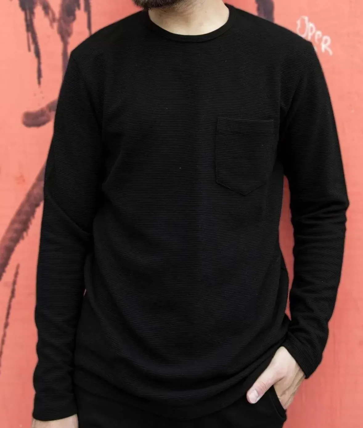 Nayked Apparel Shirts>Men'S Long Sleeve Ottoman Rib Knit Textured Fabric Tee/Discontinued