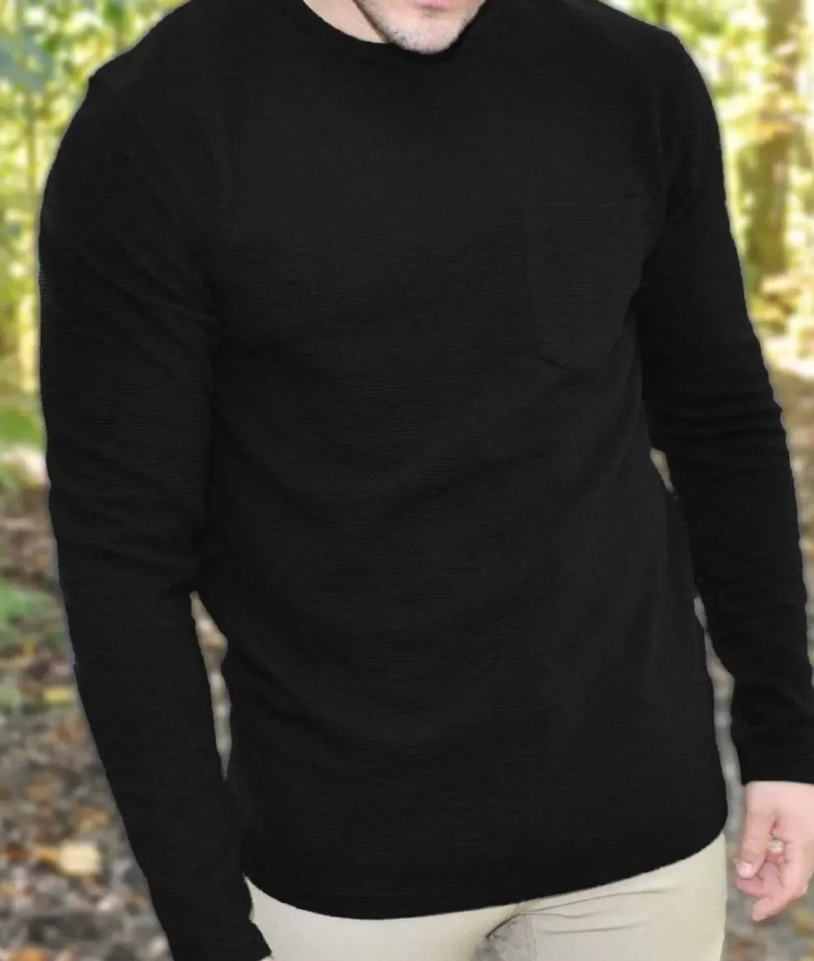 Nayked Apparel Shirts>Men'S Long Sleeve Ottoman Rib Knit Textured Fabric Tee/Discontinued