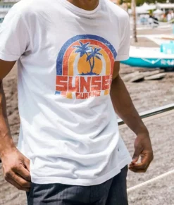 Nayked Apparel Shirts>Men'S Ridiculously Soft 100% Cotton Graphic Tee | Sunset Surfing