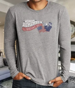 Nayked Apparel T-Shirts>Men'S Ridiculously Soft Lightweight Long Sleeve Graphic Crew Shirt | Honor And Remember