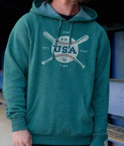 Nayked Apparel Shirts>Men'S Ridiculously Soft Midweight Raglan Hooded Sweatshirt | Vintage Baseball Graphic