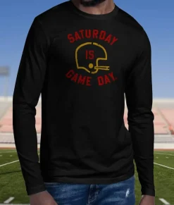 Nayked Apparel T-Shirts>Ridiculously Soft Saturday Is Game Day Graphic Long Sleeve Crew Neck T-Shirt