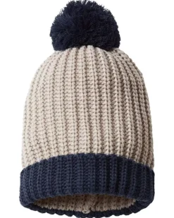 Nayked Apparel Accessories>Soft Chunky Knit Two-Tone Hat With Pom Pom And Solid Color Beanie With Pom Pom And Cuff