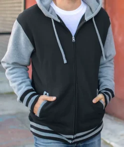 Nayked Apparel Outerwear>Varsity Full-Zip Hooded Fleece Jacket