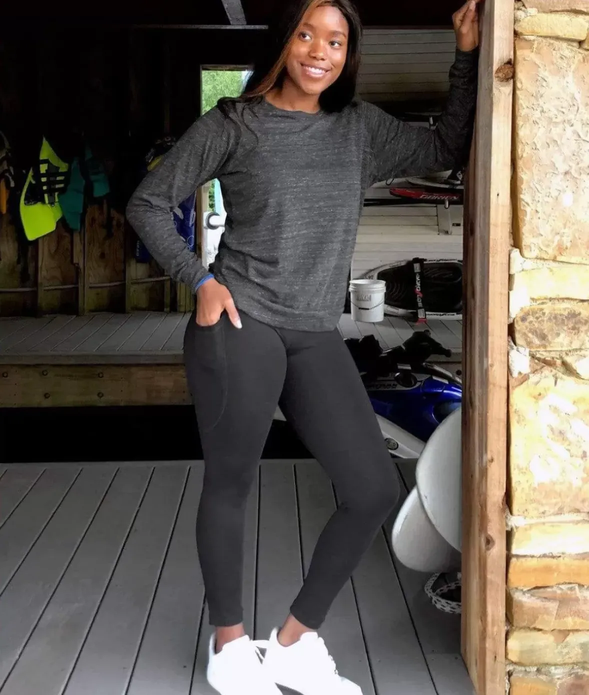 Nayked Apparel Bottoms Skirts & Dresses>Women'S High Waist Pocketed Athleisure Leggings Black