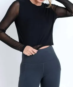 Nayked Apparel Hoodies & Sweatshirts>Women'S Mesh Sleeve Overlay Crop Top/Discontinued Black