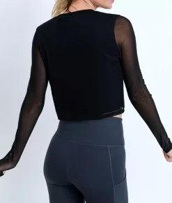 Nayked Apparel Hoodies & Sweatshirts>Women'S Mesh Sleeve Overlay Crop Top/Discontinued Black