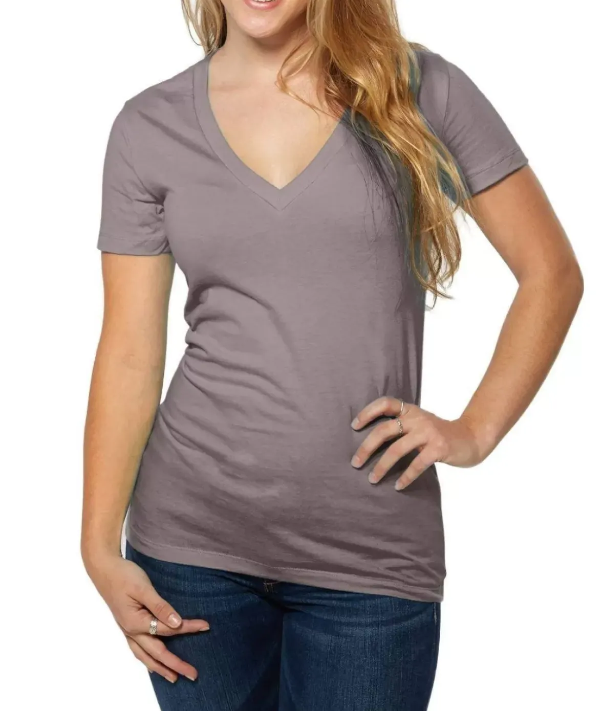 Nayked Apparel Tops>Women'S Ridiculously Soft Deep V-Neck T-Shirt
