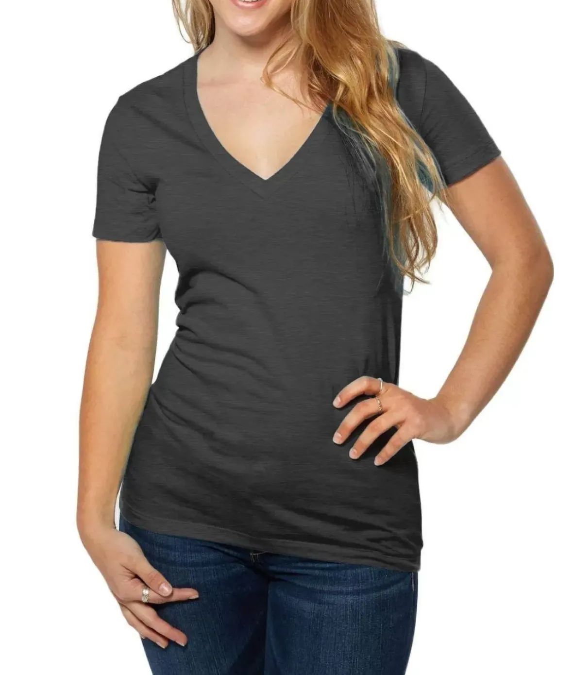 Nayked Apparel Tops>Women'S Ridiculously Soft Deep V-Neck T-Shirt