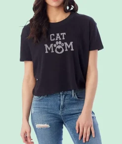 Nayked Apparel Tops>Women'S Ridiculously Soft Vintage Crop Graphic Tee | Cat Mom