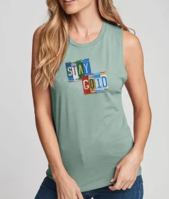 Nayked Apparel Tank Tops>Women'S Ridiculously Soft Festival Graphic Muscle Tank | Stay Gold