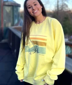 Nayked Apparel Tops>Women'S Ridiculously Soft Oversized Pigment-Dyed Graphic Sweatshirt | Sailboat Pigment Yellow