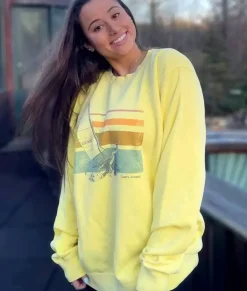 Nayked Apparel Tops>Women'S Ridiculously Soft Oversized Pigment-Dyed Graphic Sweatshirt | Sailboat Pigment Yellow