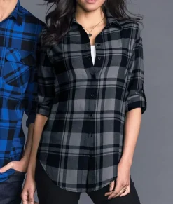 Nayked Apparel Tops>Women'S Ridiculously Soft Plaid Flannel Tunic Shirt