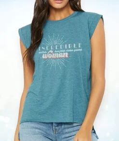Nayked Apparel T-Shirts>Women'S Ridiculously Soft Flowy Rolled Cuffs Graphic Muscle Tee | Incredible Woman