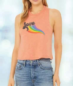 Nayked Apparel Tops>Women'S Ridiculously Soft Cropped Graphic Racerback Tank | Love
