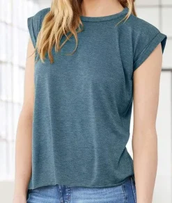 Nayked Apparel Tank Tops>Women'S Ridiculously Soft Flowy Rolled Cuffs Muscle Tee