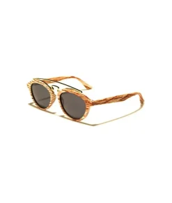 Nayked Apparel Accessories>Women'S Round Wood Sunglasses, Lifetime Guarantee