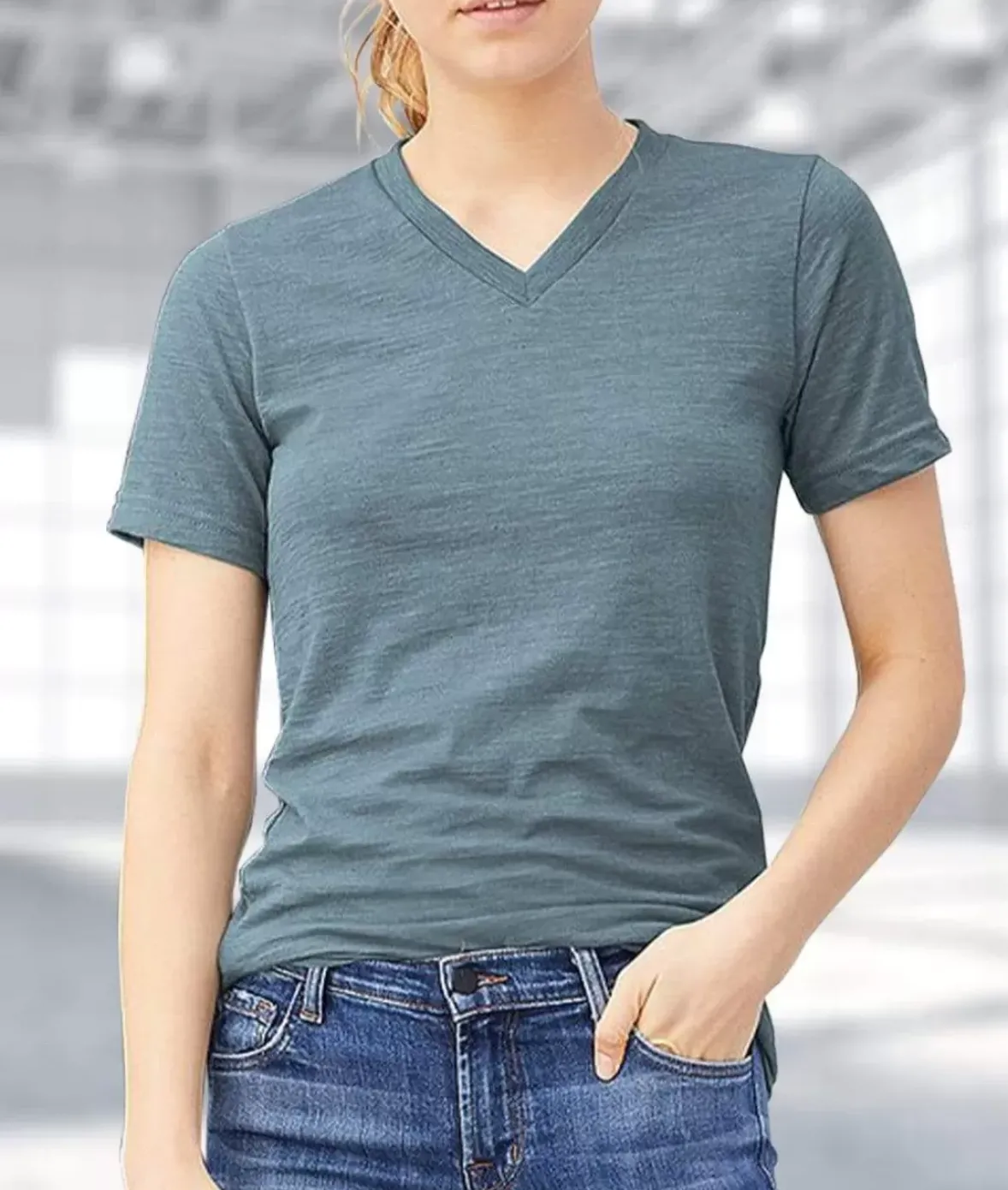 Nayked Apparel T-Shirts>Women'S Short Sleeve Slub Jersey V-Neck T-Shirt