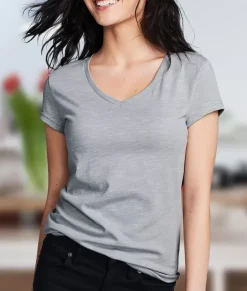 Nayked Apparel Tops>Women'S Soft Lightweight Marled V-Neck T-Shirt