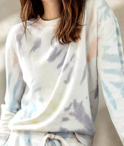 Nayked Apparel Tops>Women'S Soft Tie Dye Recycled Washed Terry Pullover Sweatshirt Spectrum Spiral Tie Dye
